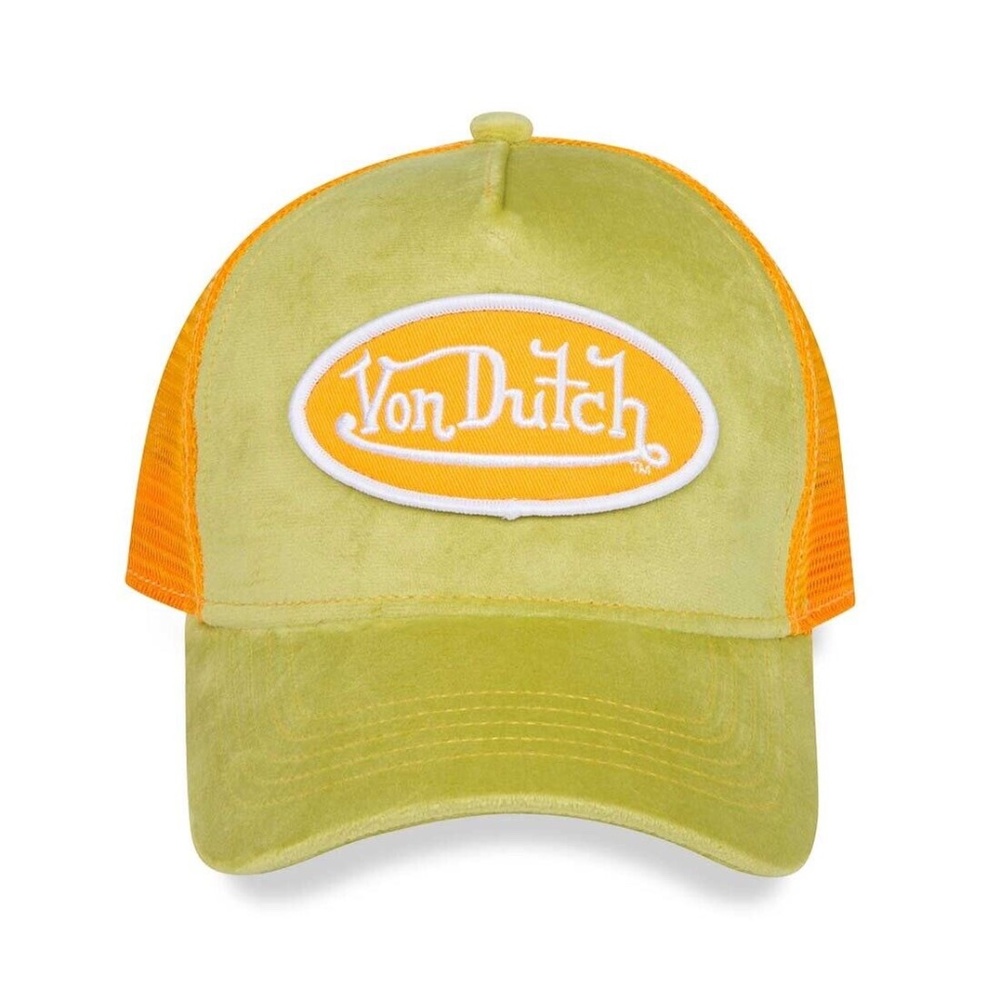 VON DUTCH SHERBET CRUSH VELVET GREEN - ORANGE TRUCKER SNAPBACK PANEL HAT